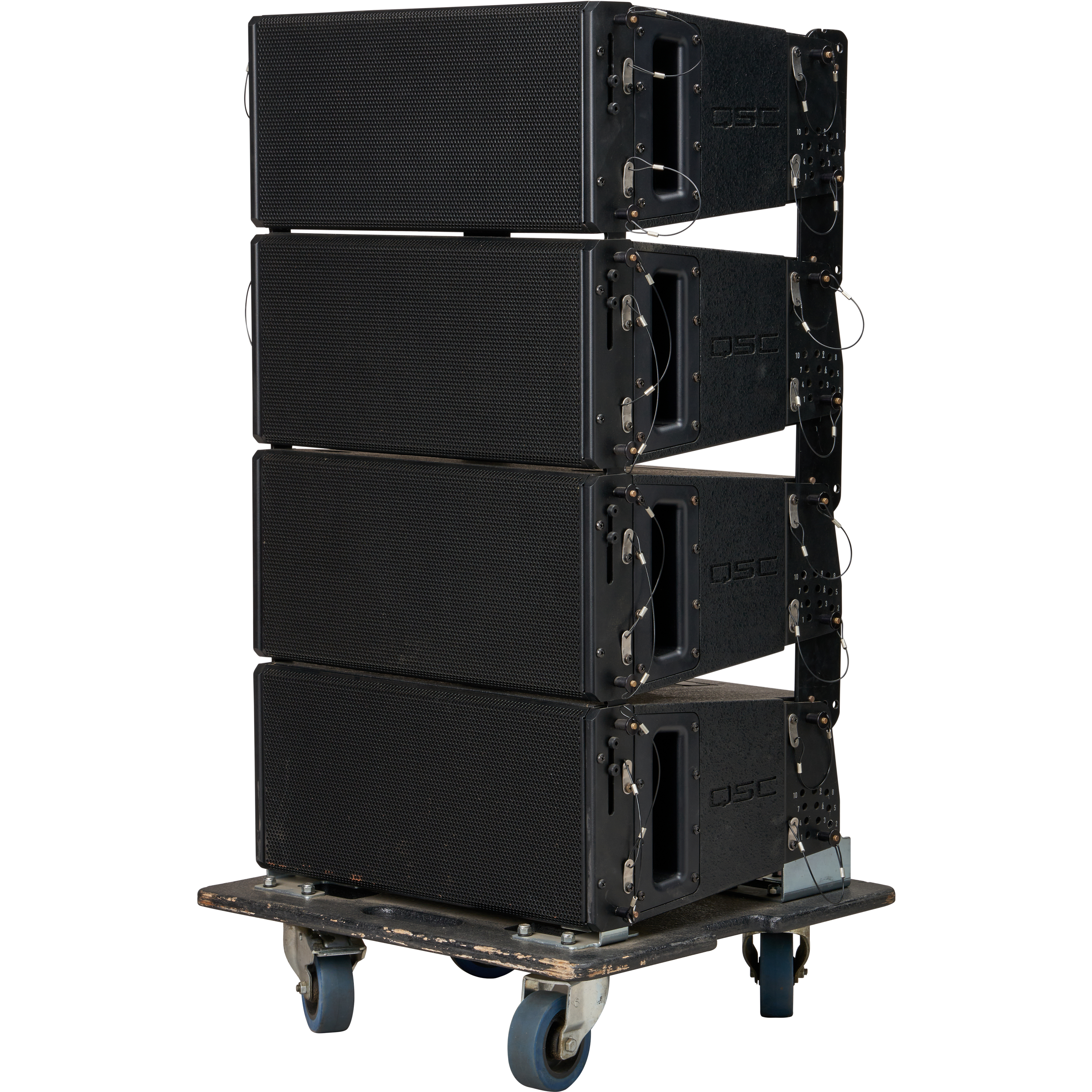 4-Pack QSC WL3082 Wideline 8 Loudspeaker with Cart and Cover