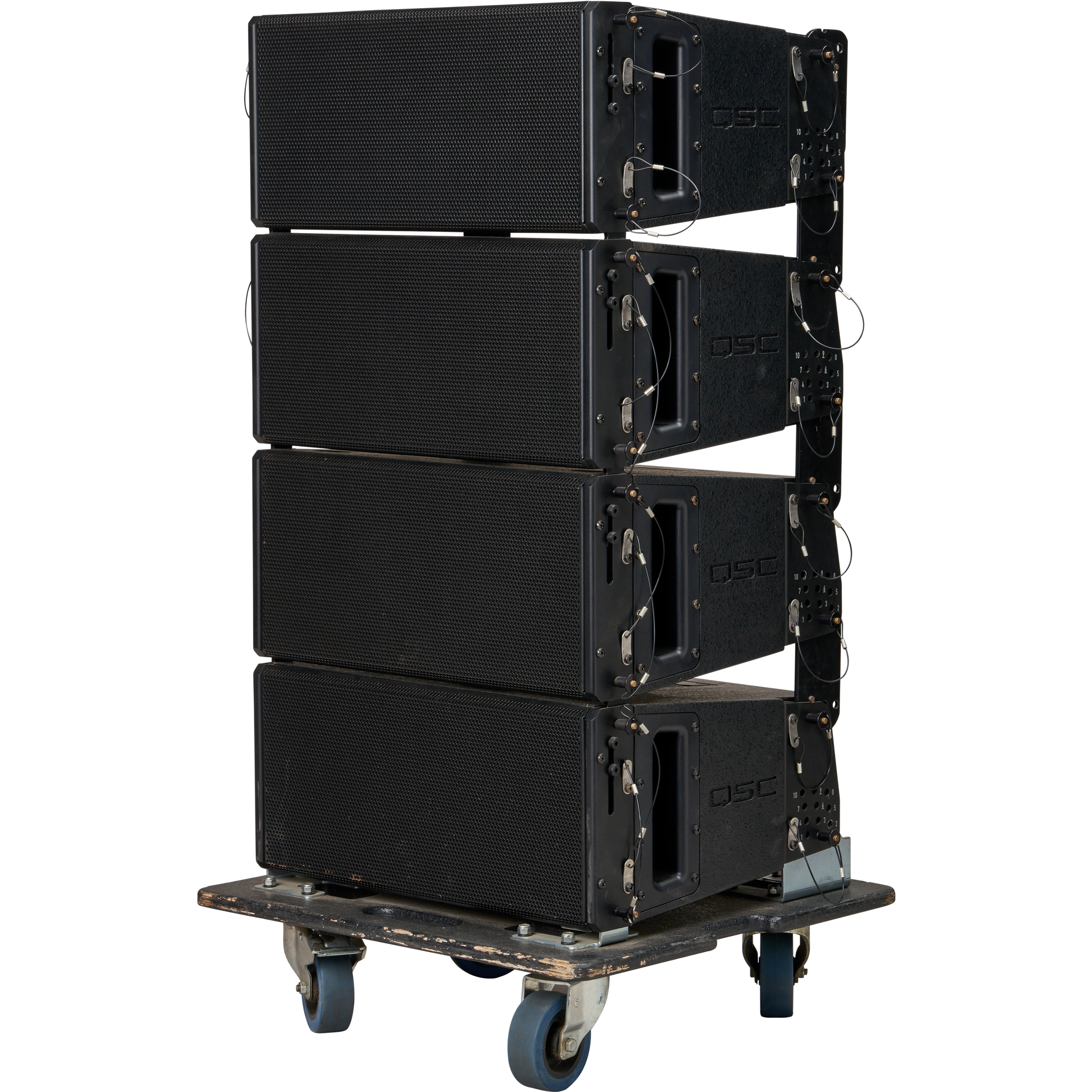 4-Pack QSC WL3082 Wideline 8 Loudspeaker with Cart and Cover