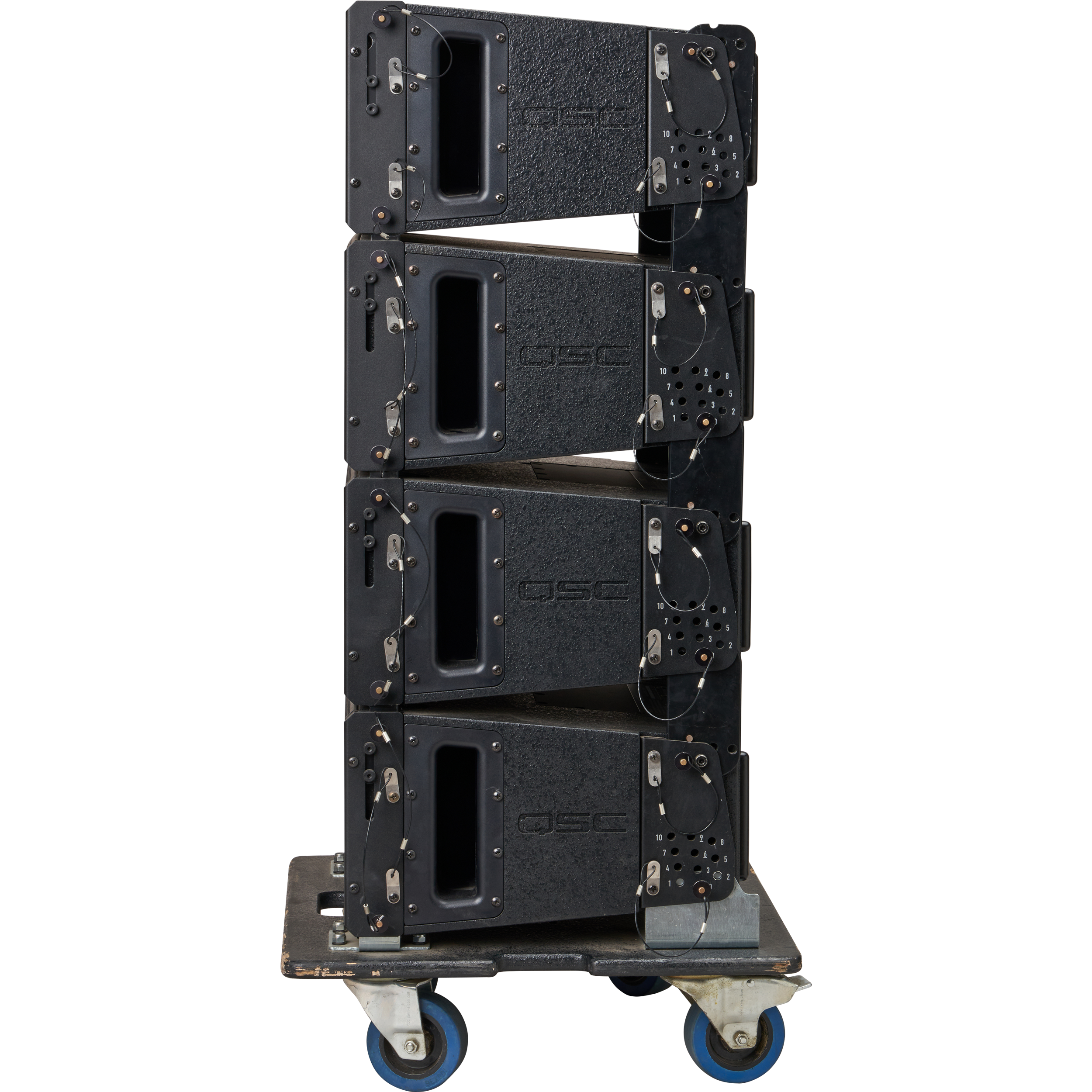 4-Pack QSC WL3082 Wideline 8 Loudspeaker with Cart and Cover