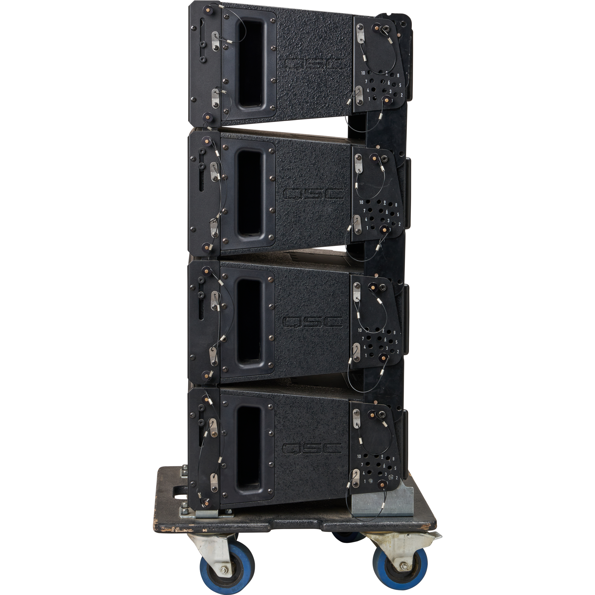 4-Pack QSC WL3082 Wideline 8 Loudspeaker with Cart and Cover