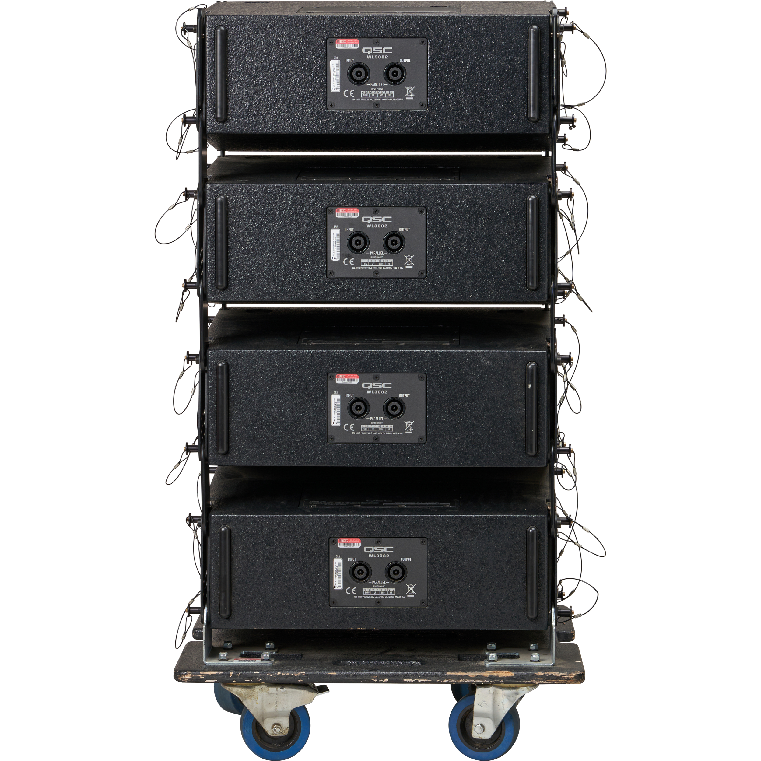 4-Pack QSC WL3082 Wideline 8 Loudspeaker with Cart and Cover