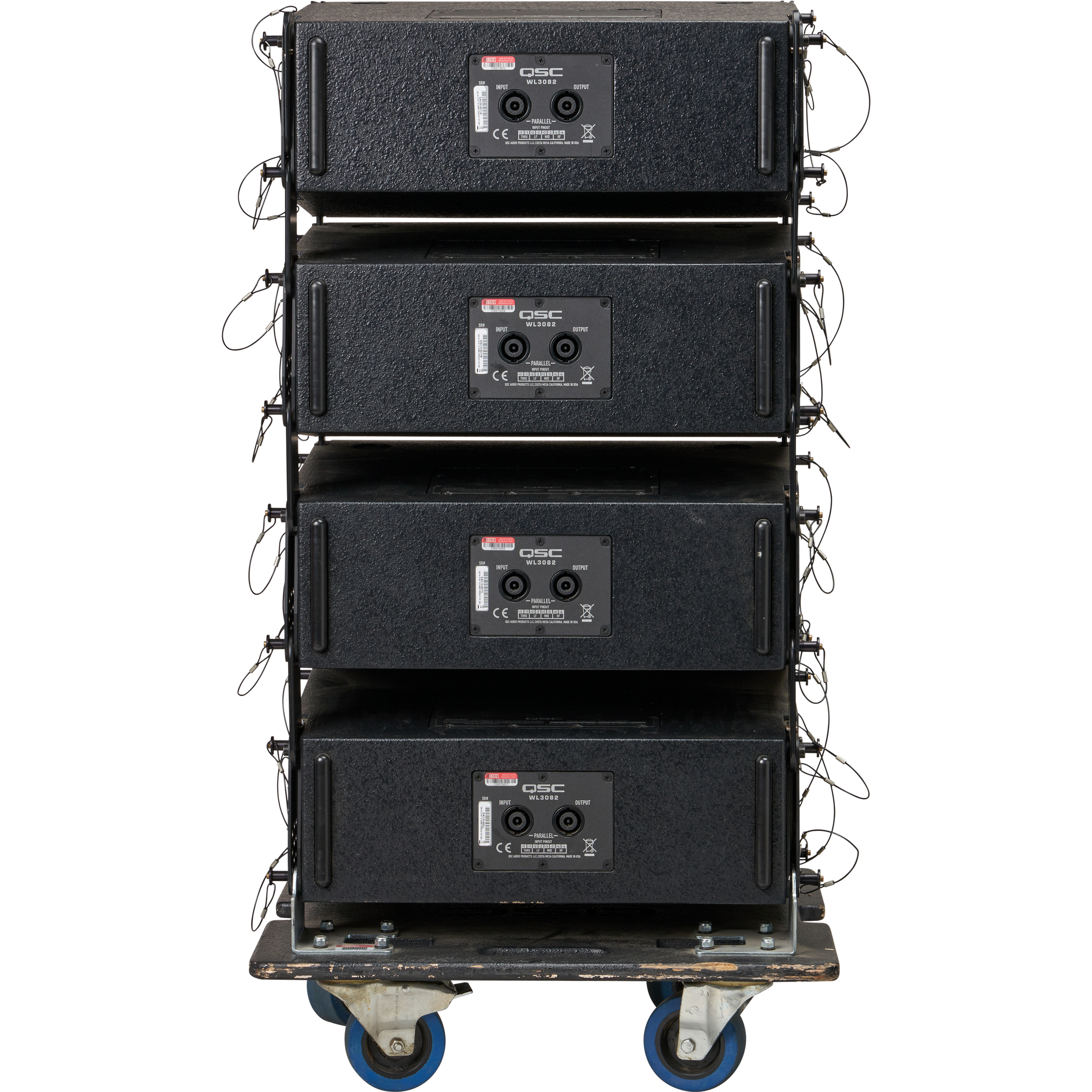 4-Pack QSC WL3082 Wideline 8 Loudspeaker with Cart and Cover